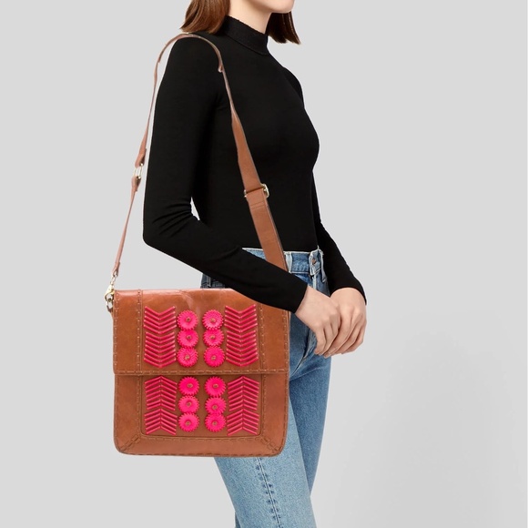 Tory Burch Leather and Embroidery Satchel Tote Bag - Picture 1 of 15